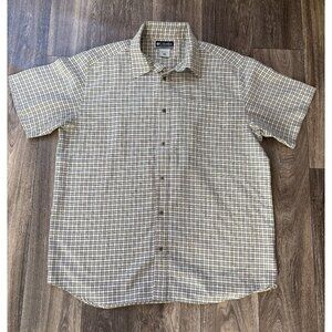 COLUMBIA SPORTWEAR X.C.O. MENS SIZE XL PLAID BUTTON UP SHORT SLEEVE SHIRT BEIGE